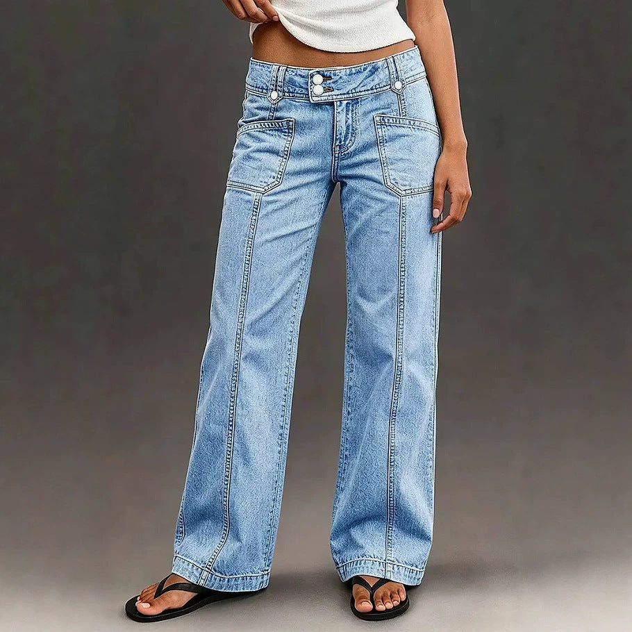 Mujer Lavado Straight Wide Leg Jeans - foto 3