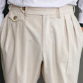 Pantalón holgado recto de lino con doble pinza