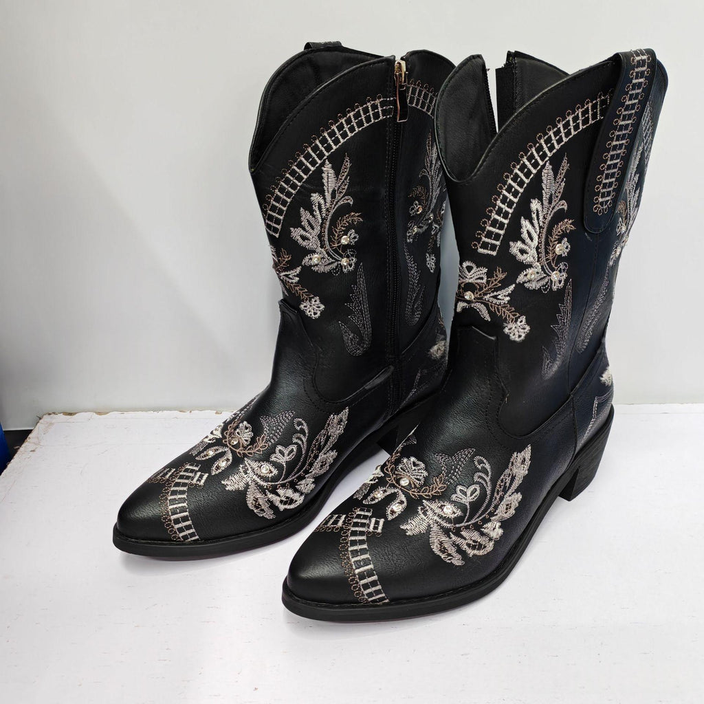 Mujer Bordado Rhinestone Suela Gruesa High-Heel Botas - foto 2
