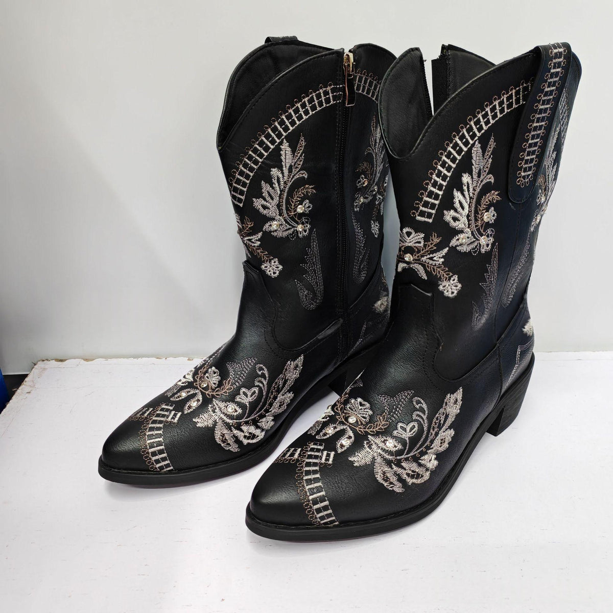 Mujer Bordado Rhinestone Suela Gruesa High-Heel Botas - foto 2