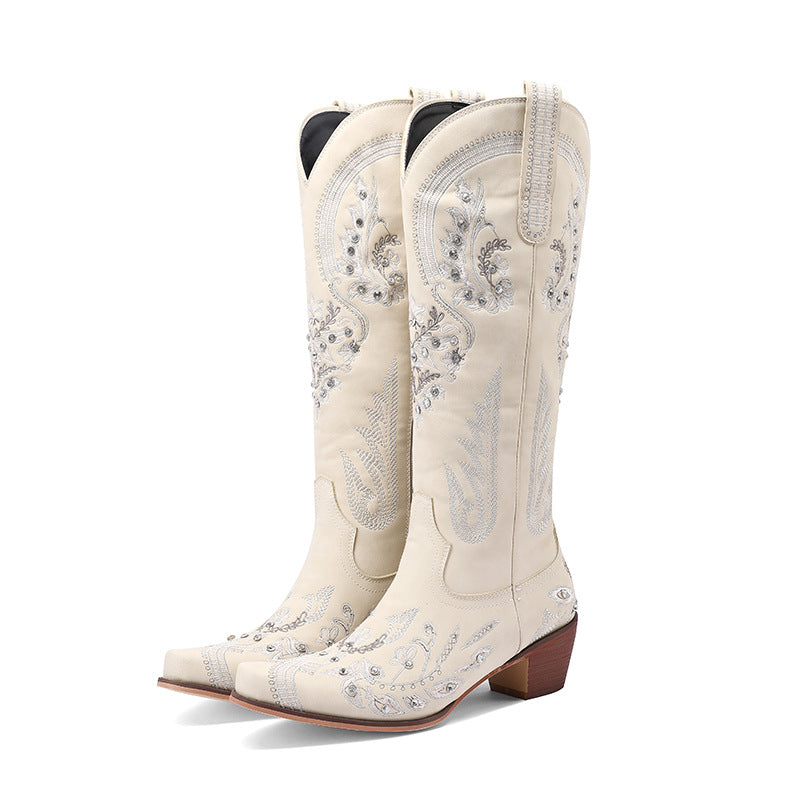 Mujer Bordado Rhinestone Suela Gruesa High-Heel Botas - foto 6