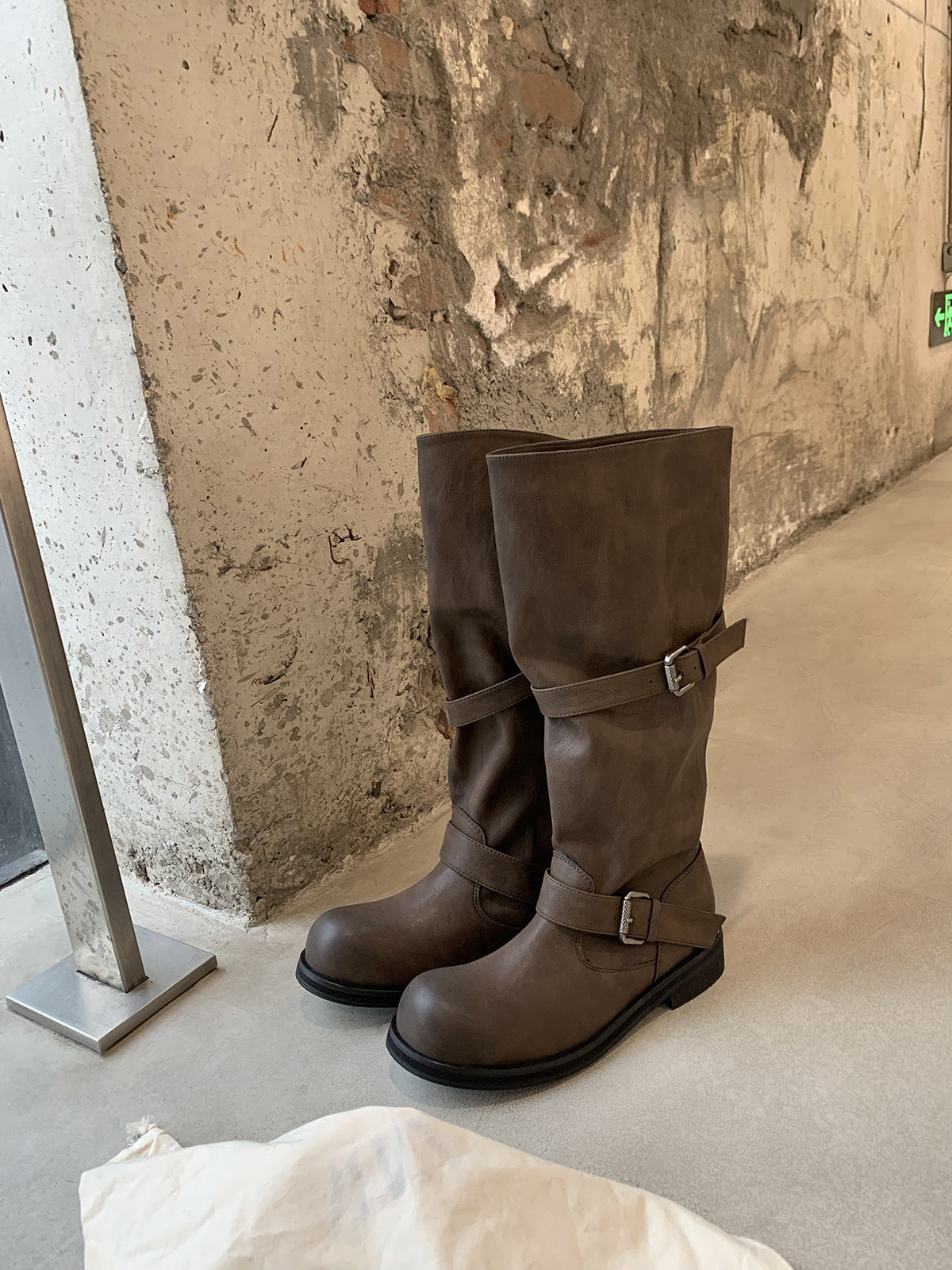 Wide-calf Round-toe Color-block Suela Gruesa-heeled Plataforma Bota - foto 2