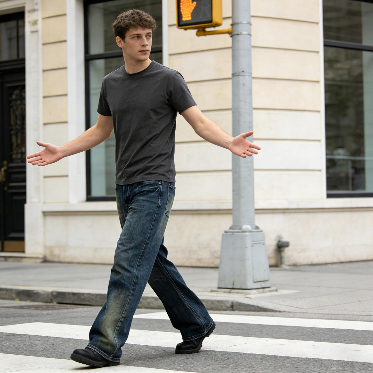 Hombre Retro Lavado Pierna Ancha Ajuste Suelto Denim Jeans - foto 6