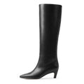 French Minimalist-Estilo Square-toe Kitten-heel Over-the-knee Straight-leg Leather Booties