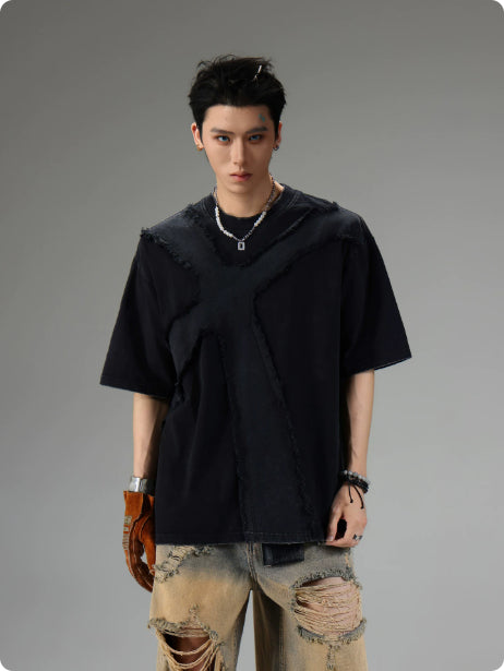 Frayed Vintage Distressed Suelto Corto Manga Top - foto 5