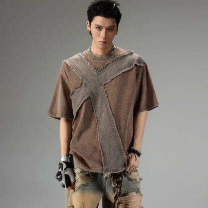 Frayed Vintage Distressed Suelto Corto Manga Top - foto 3