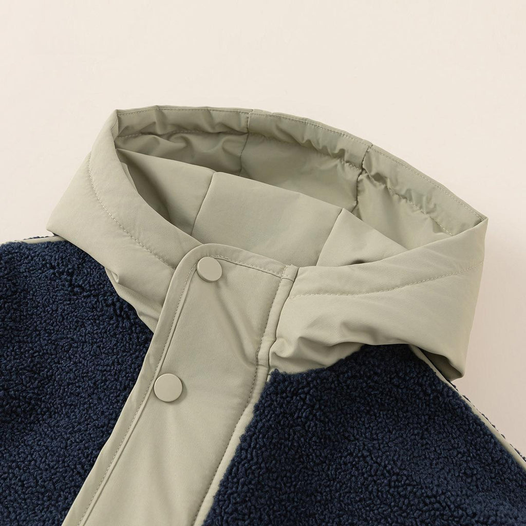 Niño Algodón-padded Abrigo con Color-block Design y A Peluche Hood