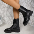 Square Toe Cuero PU Lace Up Shoes - Mujer Casual Flat Loafers para Daily Wear - foto 3
