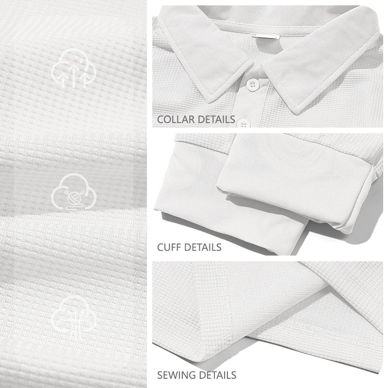 Nuevo Cross-Border Europeo y American Otoño Nuevo Hombre Waffle Collar Polo Camisa American Casual Vacation Manga Larga Camiseta