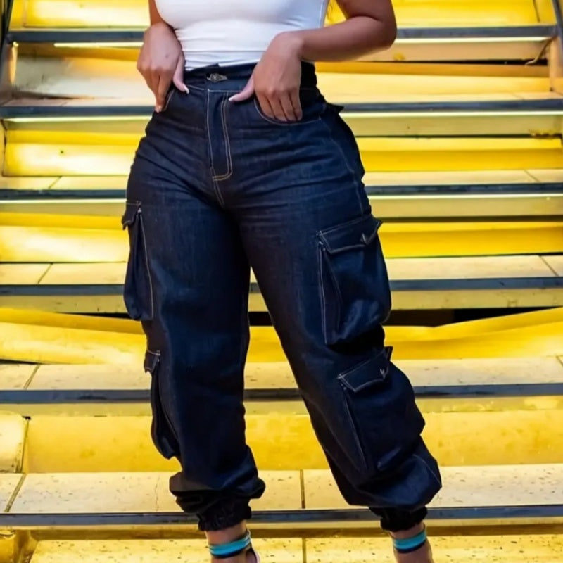 Plus-size Mujer Cintura Alta Elástico Denim Pantalón - foto 2