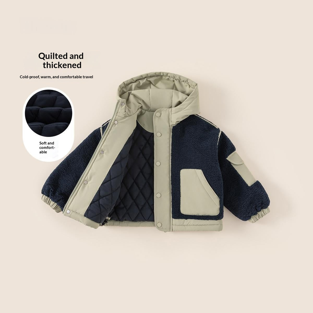 Niño Algodón-padded Abrigo con Color-block Design y A Peluche Hood - foto 5