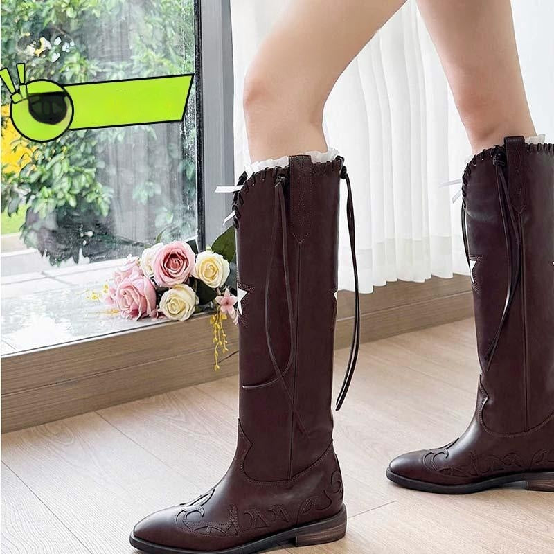 Retro Colorblock Western Botas Pointed Toe Suela Gruesa Heel Pigskin - foto 2