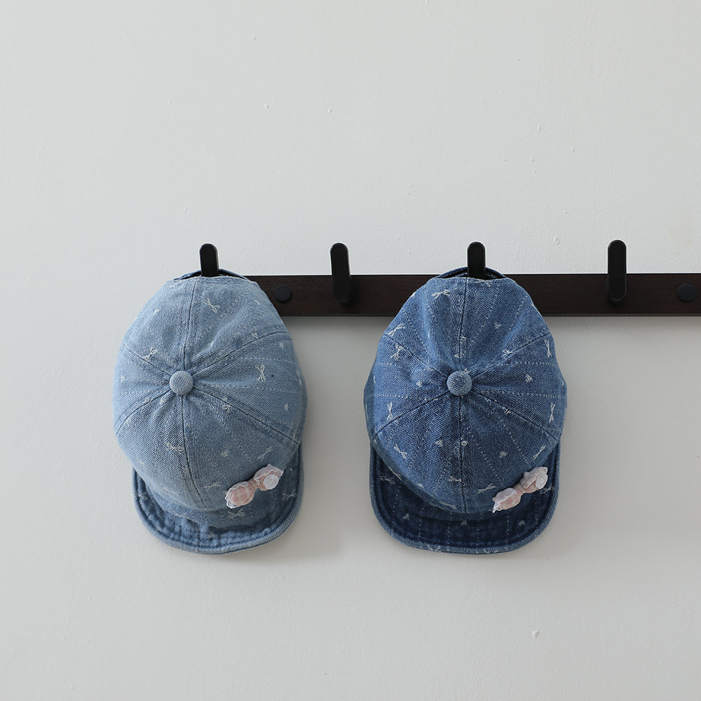 Rayado Lace Bow Niña Denim Baseball Cap, Baby-sized, Lavado, Jacquard, Frayed, Heart-shaped Soft Brim Hat