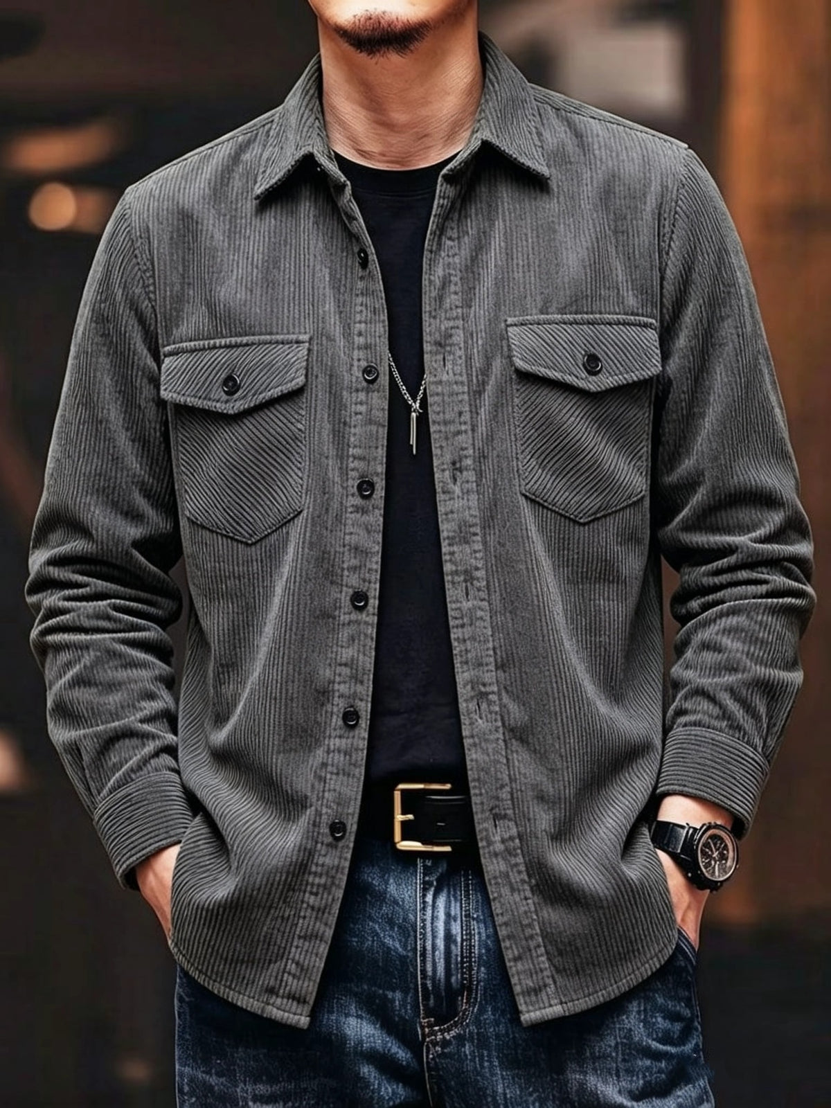 Hombre Plus-Size Casual Pana Manga Larga Solapa Camisa In Multiple Colors - foto 5