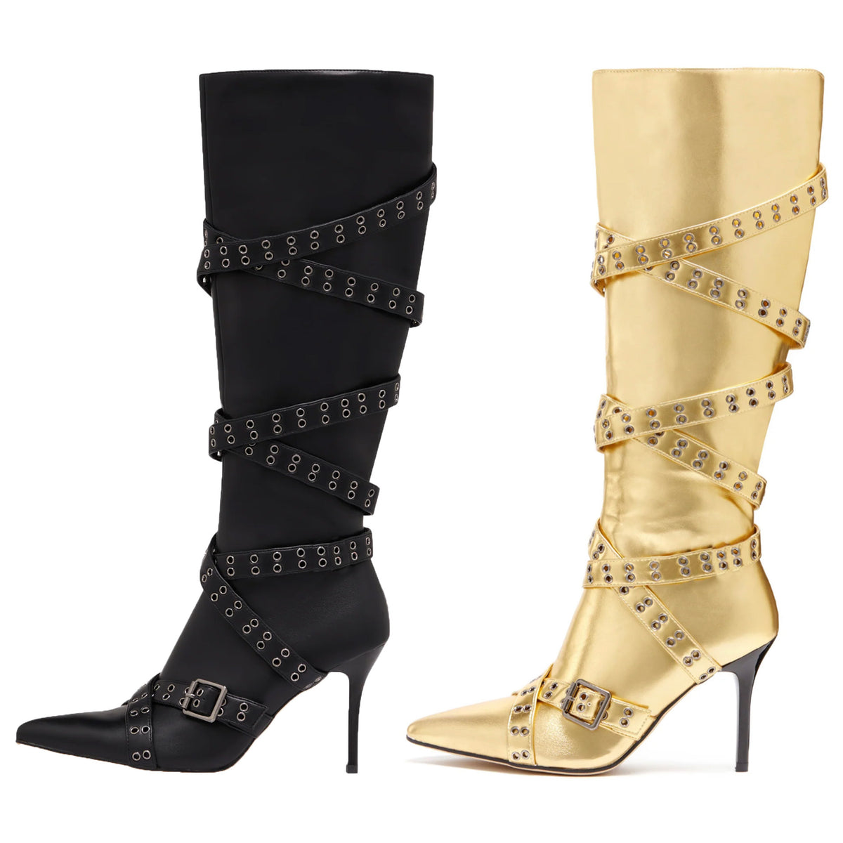 Tirantes-detail Pointed-toe Studded High-heeled Over-the-knee Botas para Mujer