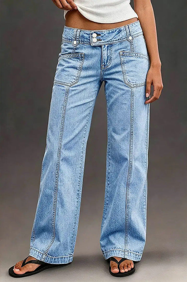 Mujer Lavado Straight Wide Leg Jeans - foto 5