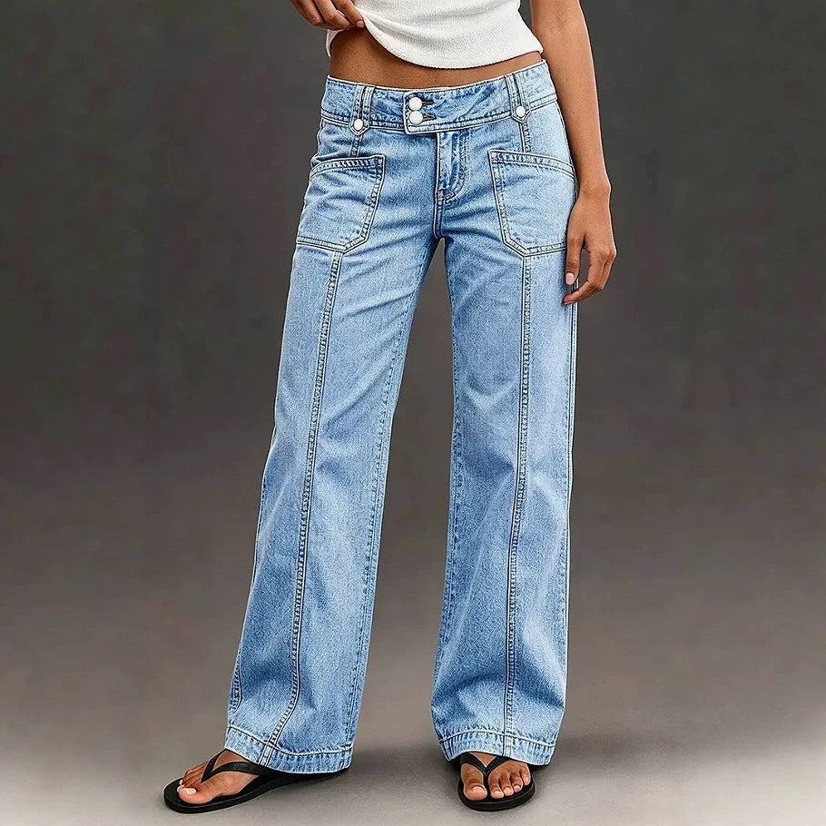 Mujer Lavado Straight Wide Leg Jeans