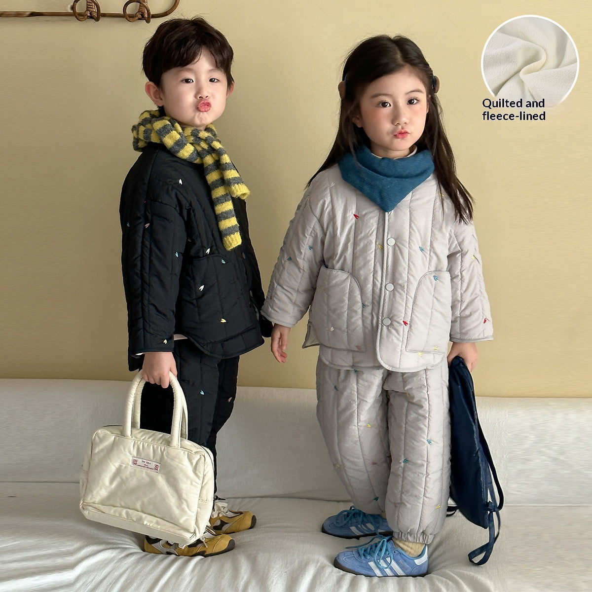 Niños Algodón-padded Conjunto Forro Polar Abrigado Ropa - foto 4