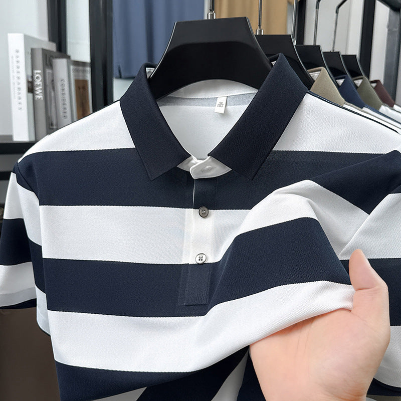 Polera de hombre manga corta a rayas sin costuras tacto frío