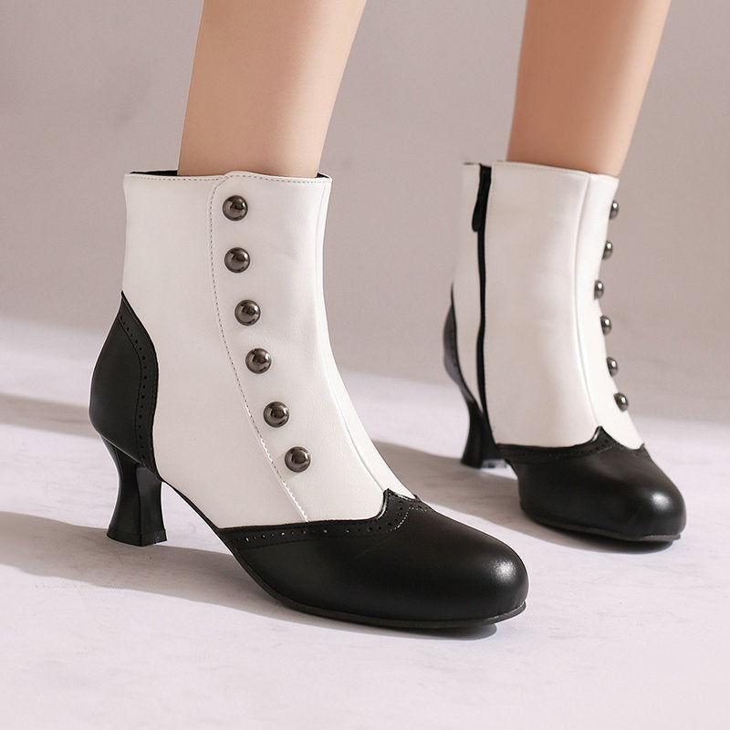 Color-block Block-heeled Botines con Side Zippers - foto 7