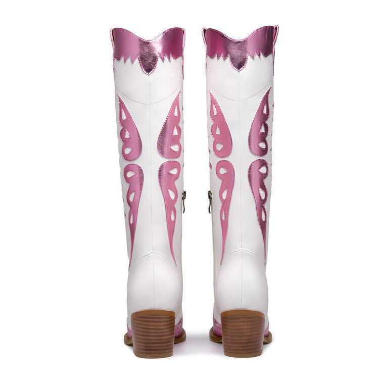 Botas texanas en punta con taco grueso y bordado bicolor - foto 5