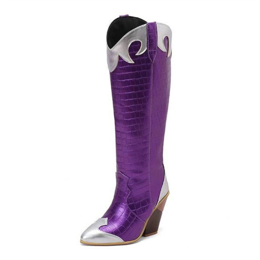 A la Moda Patchwork Leather Knee-high Botas - foto 5