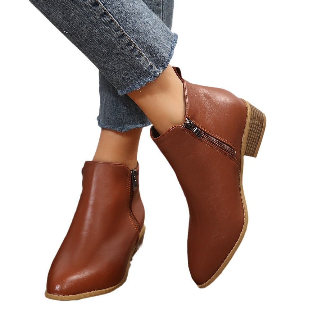 Mujer Side-zip Martin-Estilo Corto Suela Gruesa-heel Botas - foto 4