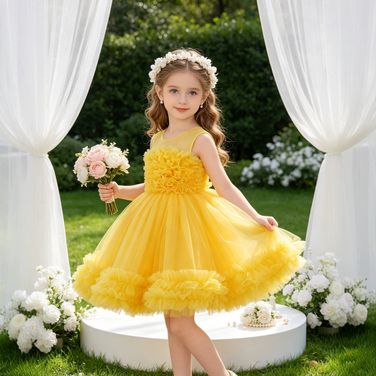 Niña' Formal Vestido, Festive Performance Conjunto, Tulle Puffy Vestido - foto 7