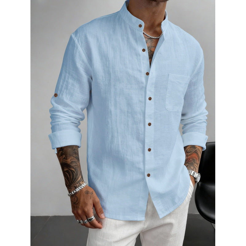 Hawaiian Estilo Cuello Alto Breathable Casual Manga Larga Camisa - foto 4