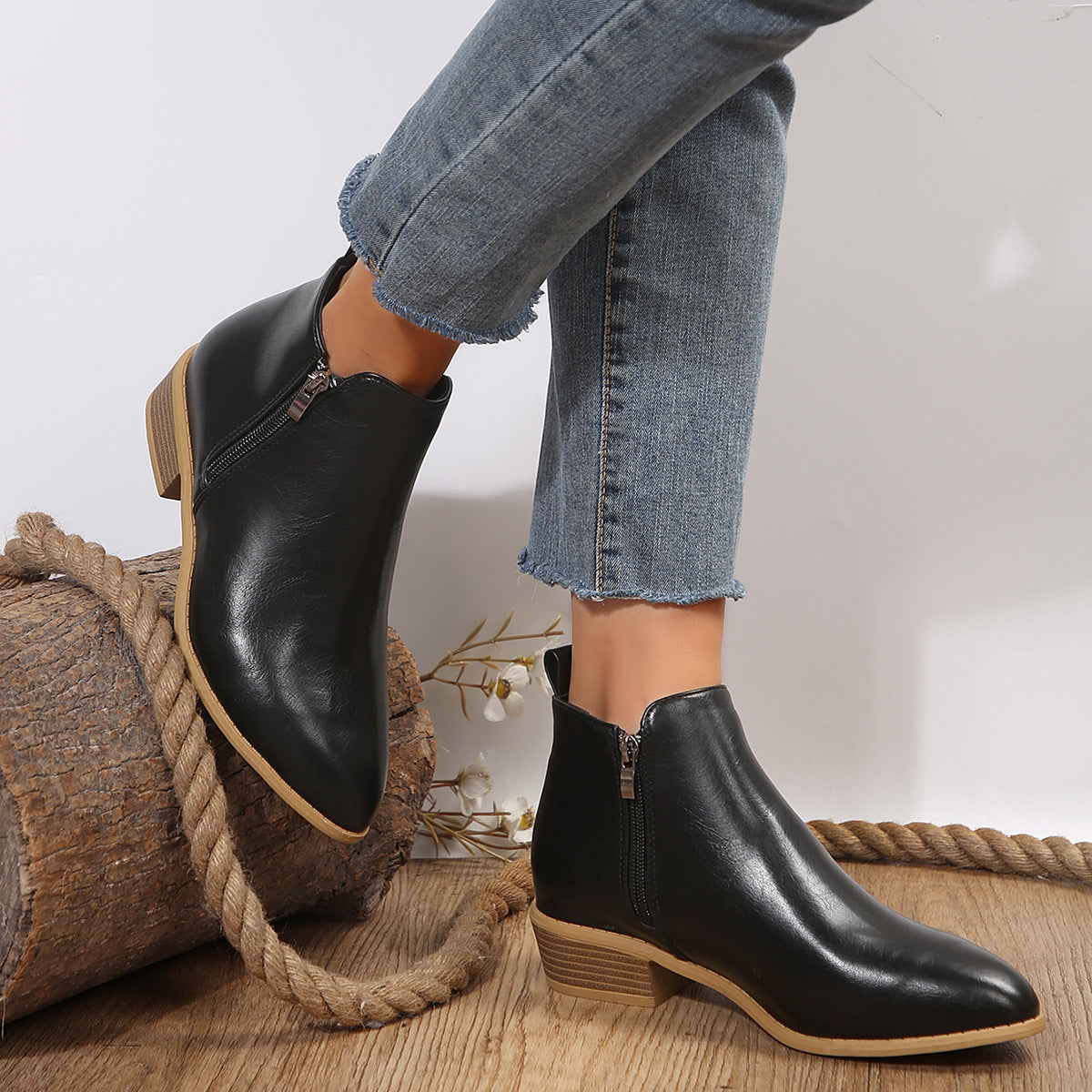 Mujer Side-zip Martin-Estilo Corto Suela Gruesa-heel Botas