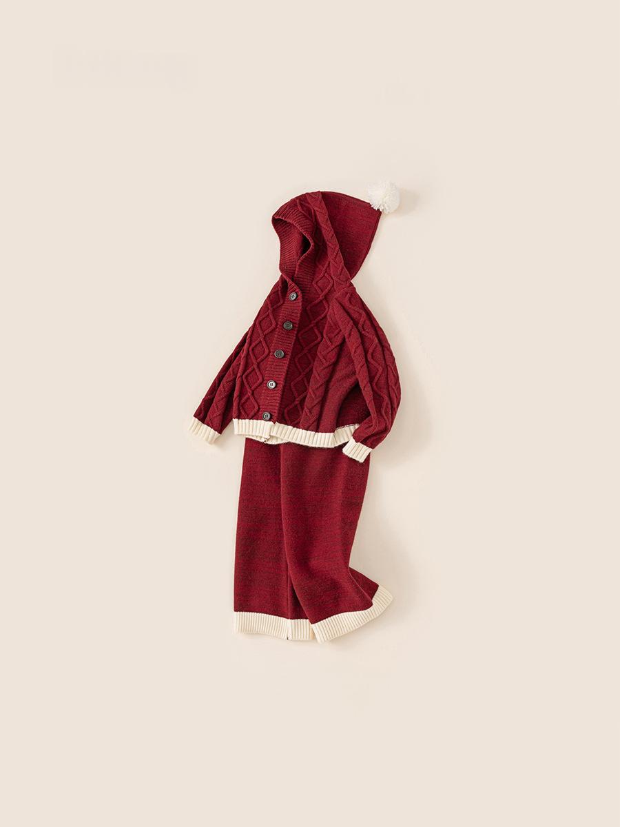 Niña Tejido Conjunto Red Otoño-Invierno Hooded Cárdigan y Sweater Pantalón - foto 4