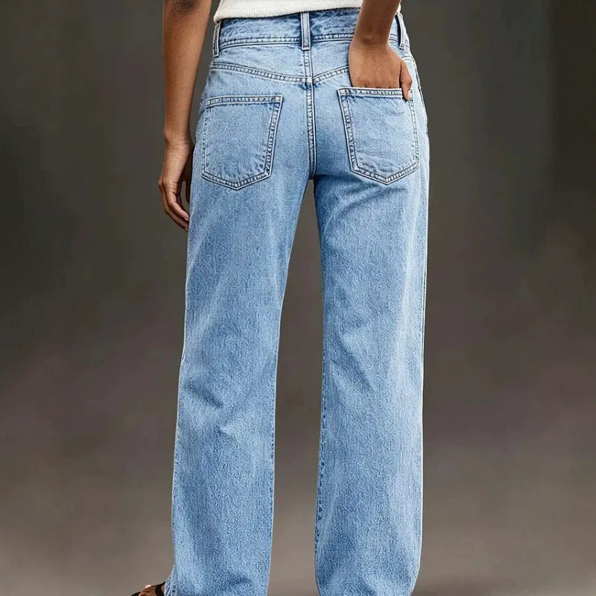 Mujer Lavado Straight Wide Leg Jeans - foto 2