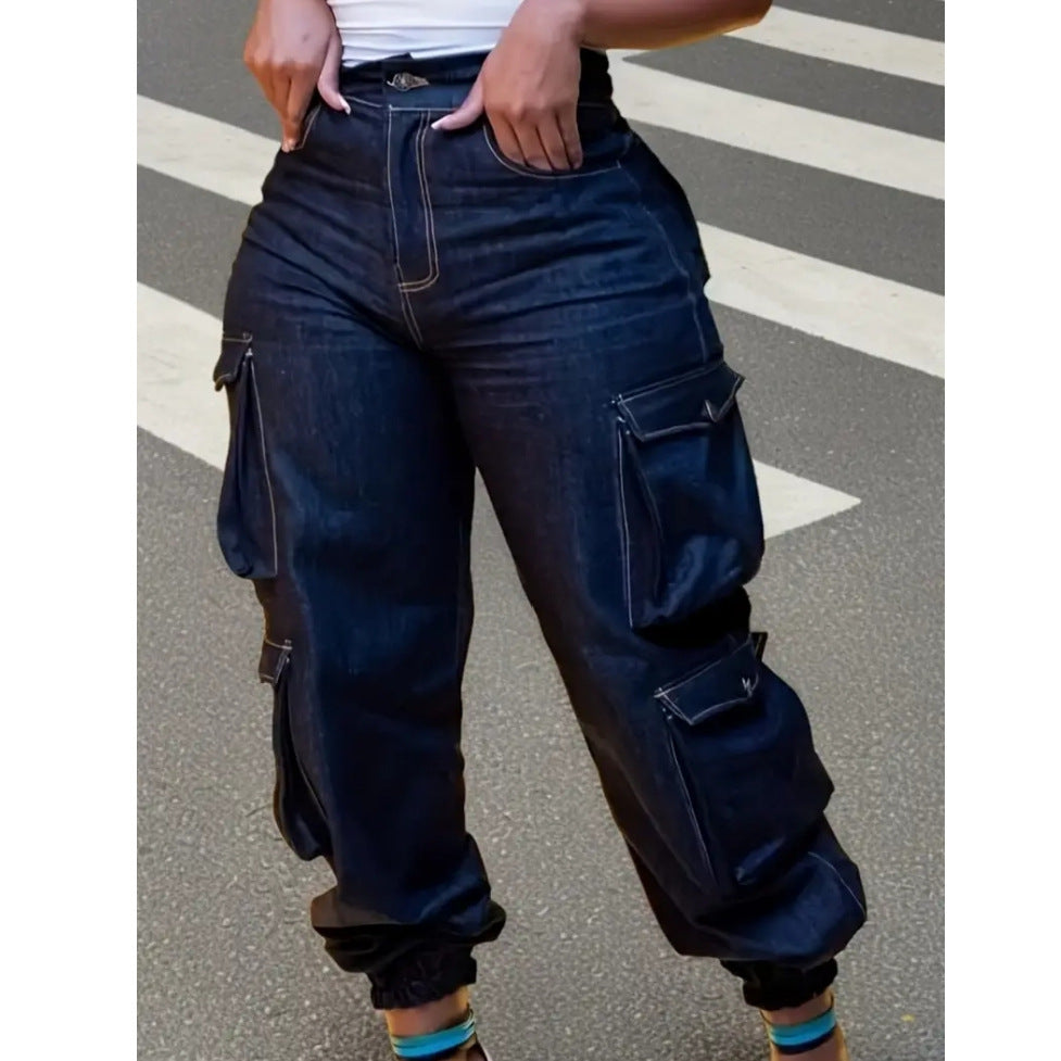 Plus-size Mujer Cintura Alta Elástico Denim Pantalón - foto 5