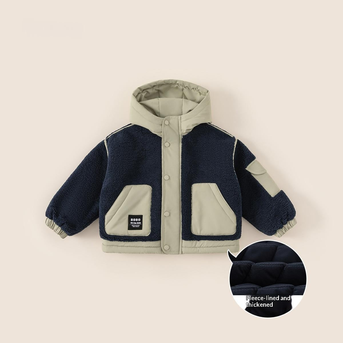 Niño Algodón-padded Abrigo con Color-block Design y A Peluche Hood - foto 2