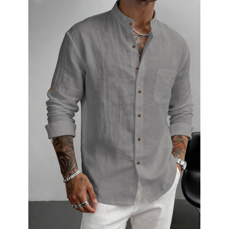 Hawaiian Estilo Cuello Alto Breathable Casual Manga Larga Camisa - foto 6