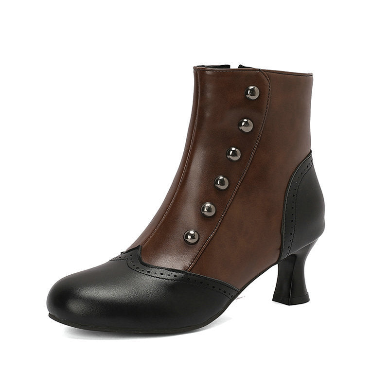 Color-block Block-heeled Botines con Side Zippers