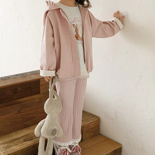 Versátil Niña Ribbed Flared Pantalón con Lace Trim - foto 4