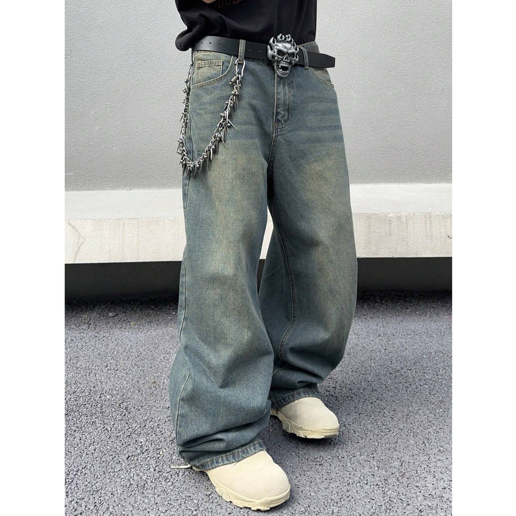Pantalón de mezclilla ancho lavado retro para hombre - foto 4