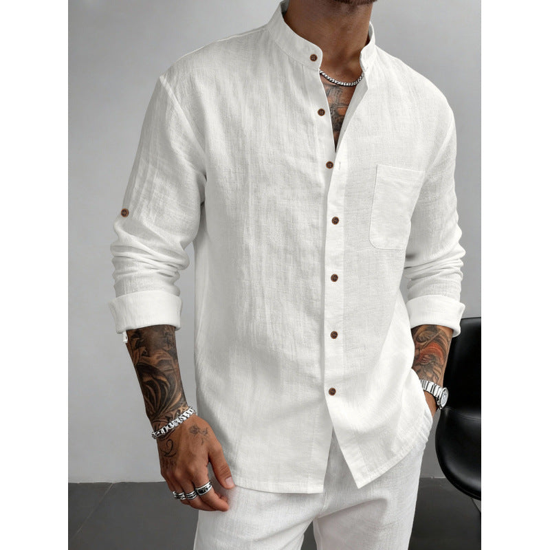 Hawaiian Estilo Cuello Alto Breathable Casual Manga Larga Camisa - foto 3
