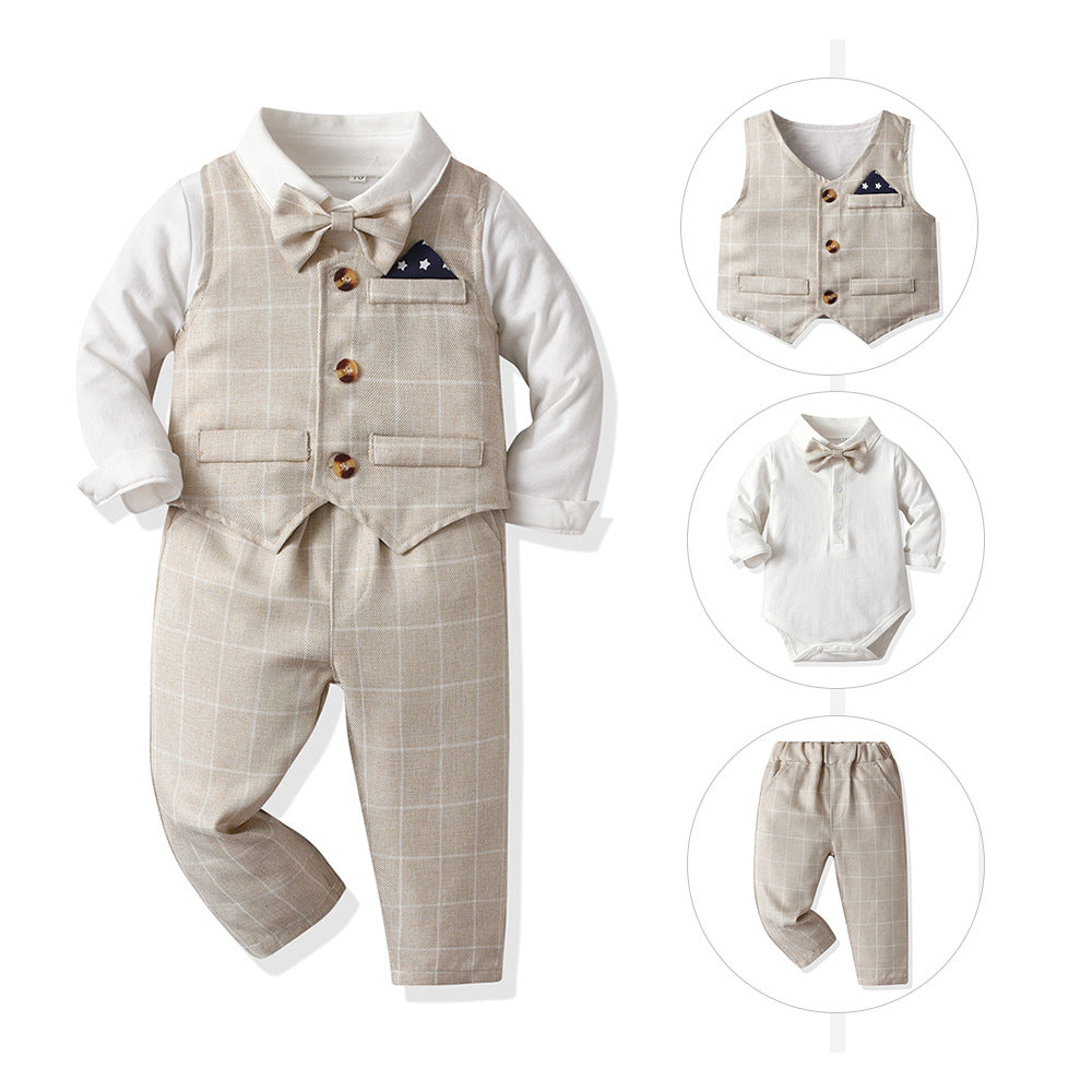 Chaleco Gentlemans Bodysuit Manga Larga Trousers Three-piece Conjunto - foto 4