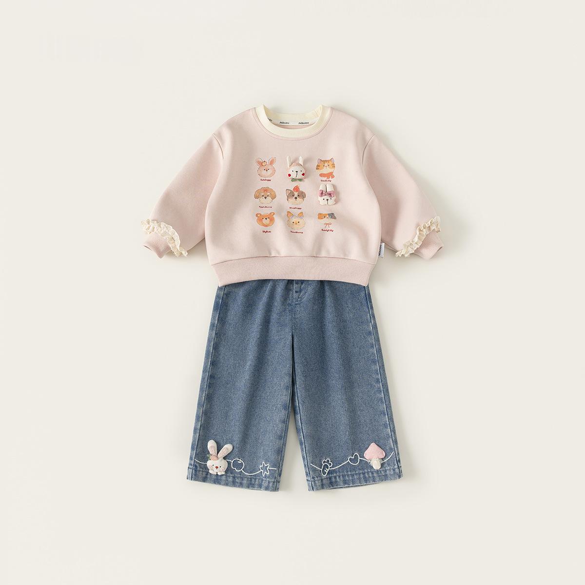 Niños Cartoon Cuello Redondo Hoodie y Bunny Jeans Conjunto de Dos Piezas - foto 4