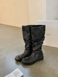 Wide-calf Round-toe Color-block Suela Gruesa-heeled Plataforma Bota