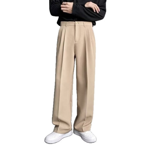 Ajuste Suelto Straight-leg Trousers Seda Fría White Traje Pantalón para Hombre