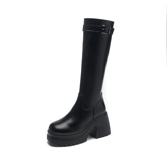 Mujer Suela Gruesa-heeled Tall Height-increasing Botas con Thick Soles