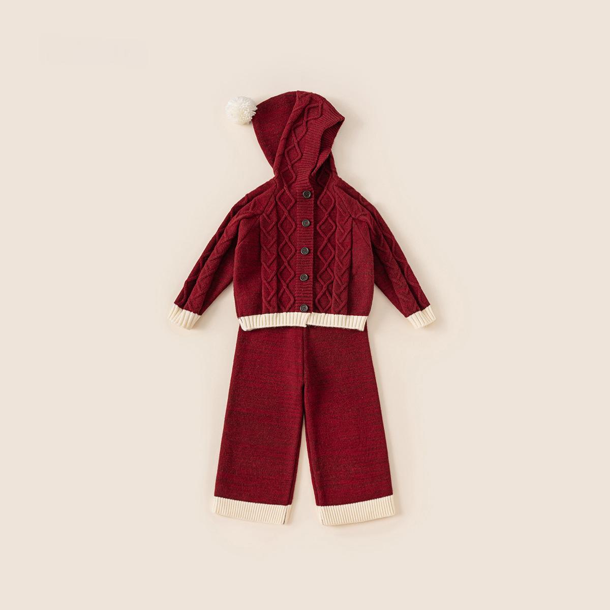 Niña Tejido Conjunto Red Otoño-Invierno Hooded Cárdigan y Sweater Pantalón - foto 2