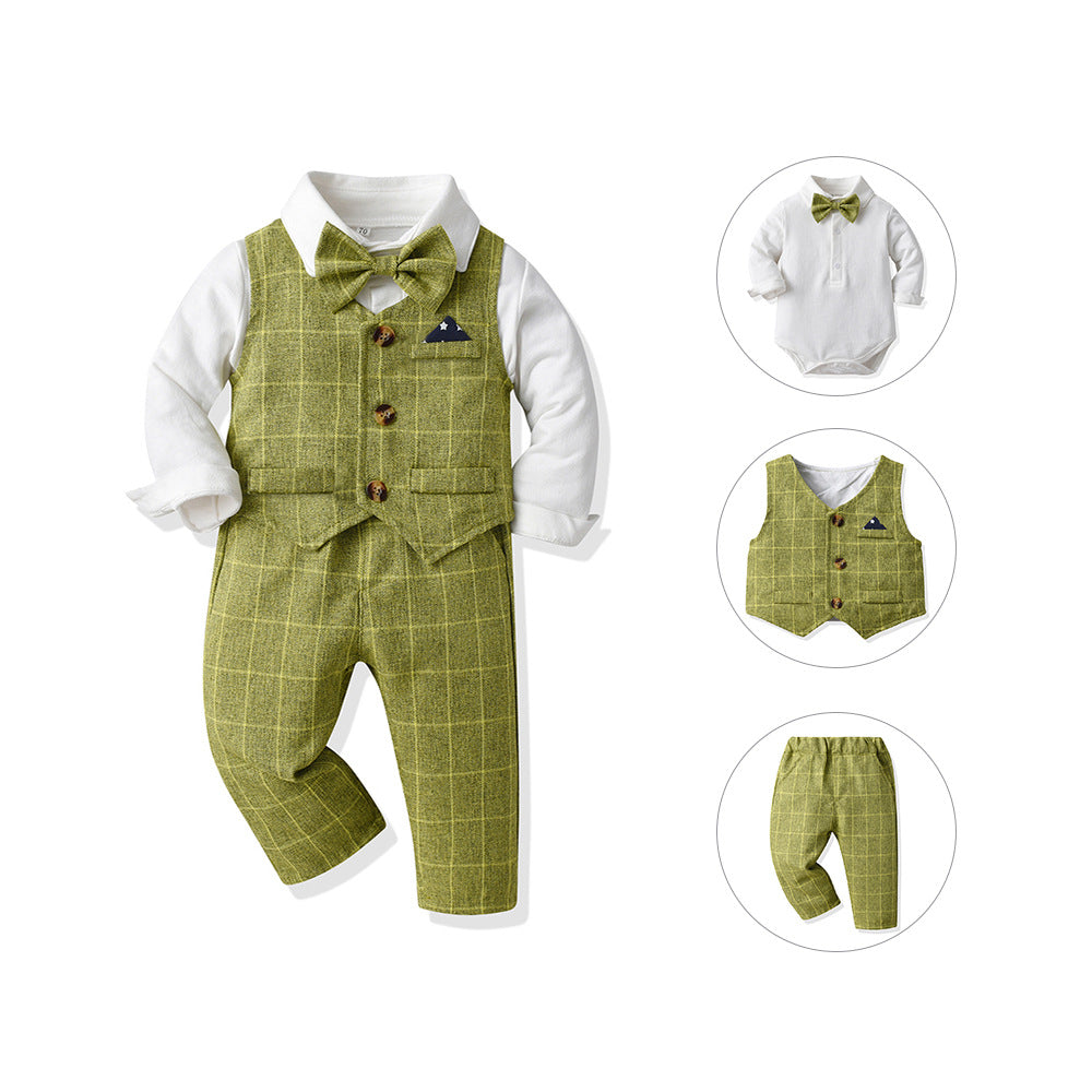 Chaleco Gentlemans Bodysuit Manga Larga Trousers Three-piece Conjunto