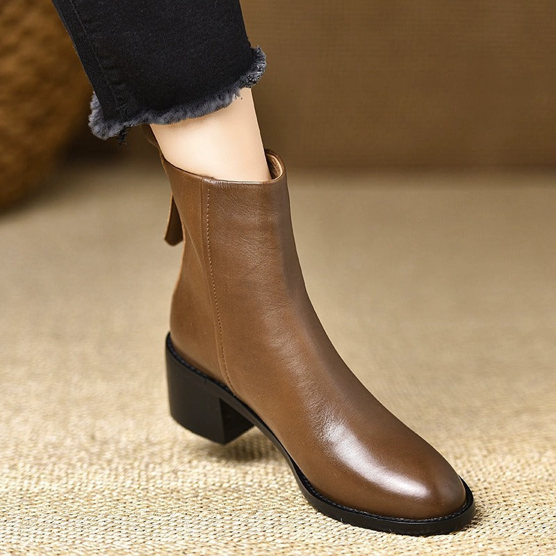 Retro Suela Gruesa-heel Botines para Mujer Round Toe Versátil - foto 3