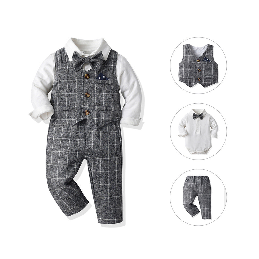 Chaleco Gentlemans Bodysuit Manga Larga Trousers Three-piece Conjunto - foto 2