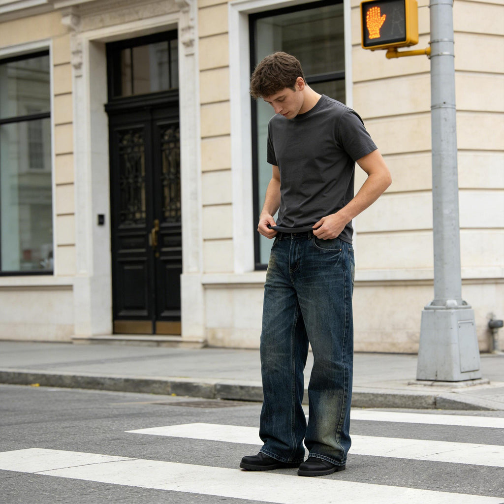 Hombre Retro Lavado Pierna Ancha Ajuste Suelto Denim Jeans - foto 5