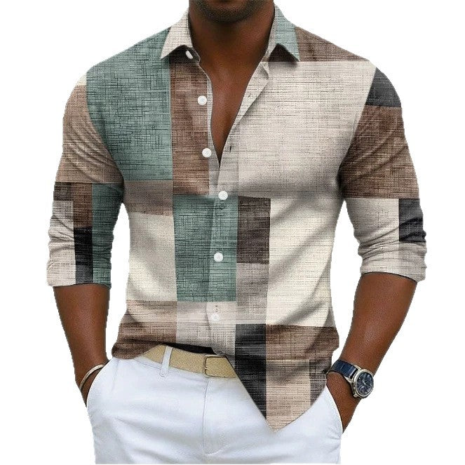 Hombre Geometric Color-Block Plaid Pattern Camisa - foto 2